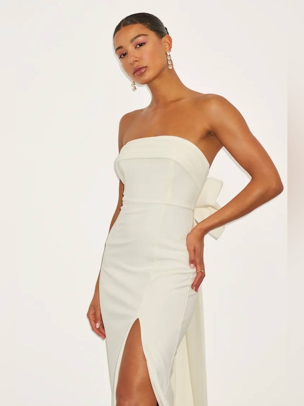 Lulus Fabulous Phenomenon White Strapless Bow Midi Dress Size M NWT